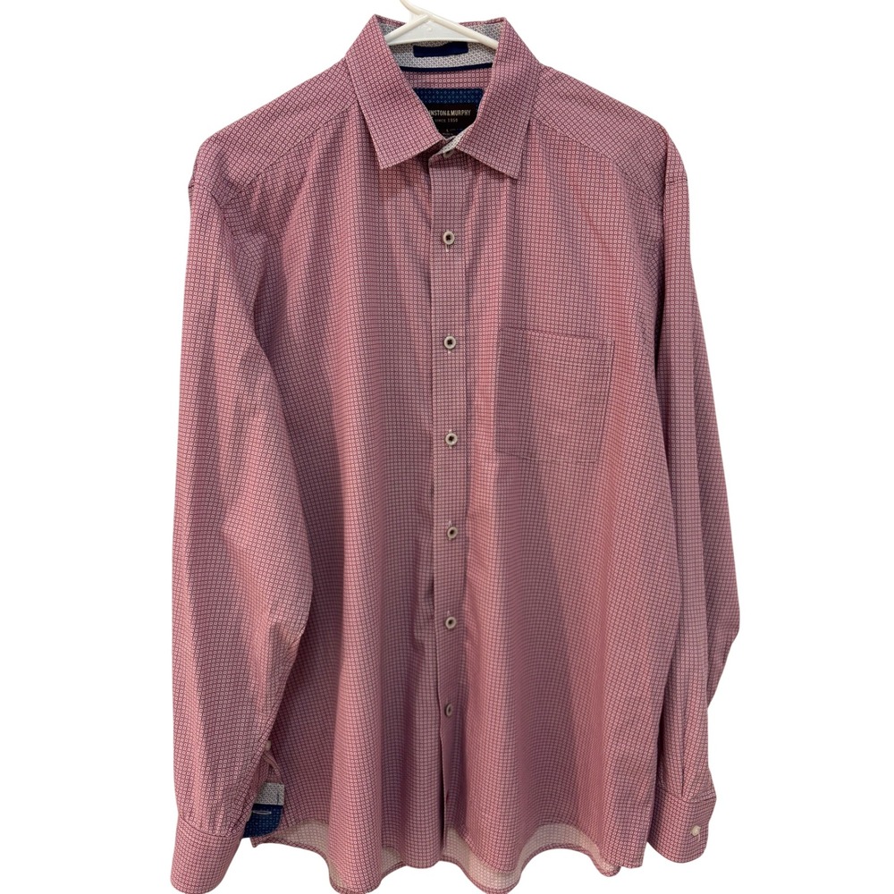 Johnston Murphy Men's Red Geometric Print Long Sleeve Button Down‎ L Flip Cuff